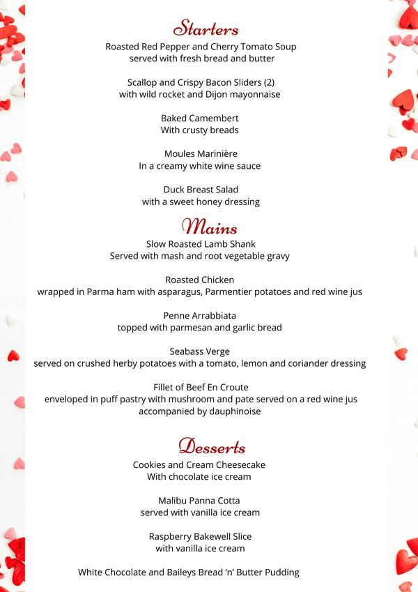 bull pub valentines menu
